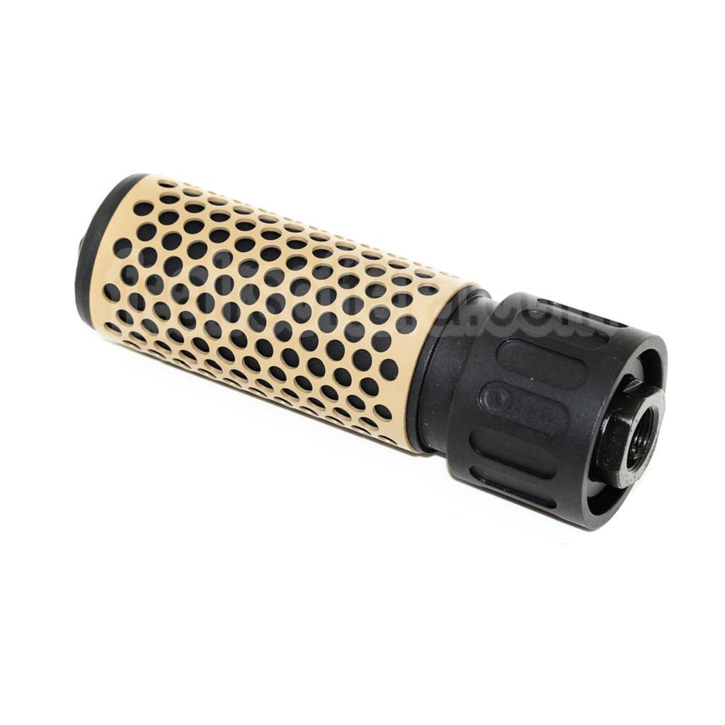 AirsoftEra 125mm 5 Pouces 5.56 Style QDC Silencieux avec Frein de Bouche Convient pour -14mm CCW sens antihoraire Canon Fusil Airsoft Noir/Tan