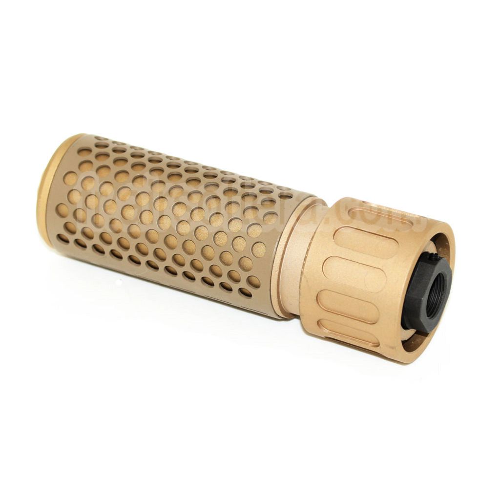 AirsoftEra 125mm 5 Pouces 5.56 Style QDC Silencieux avec Frein de Bouche Convient pour -14mm CCW sens antihoraire Canon Fusil Airsoft Tan