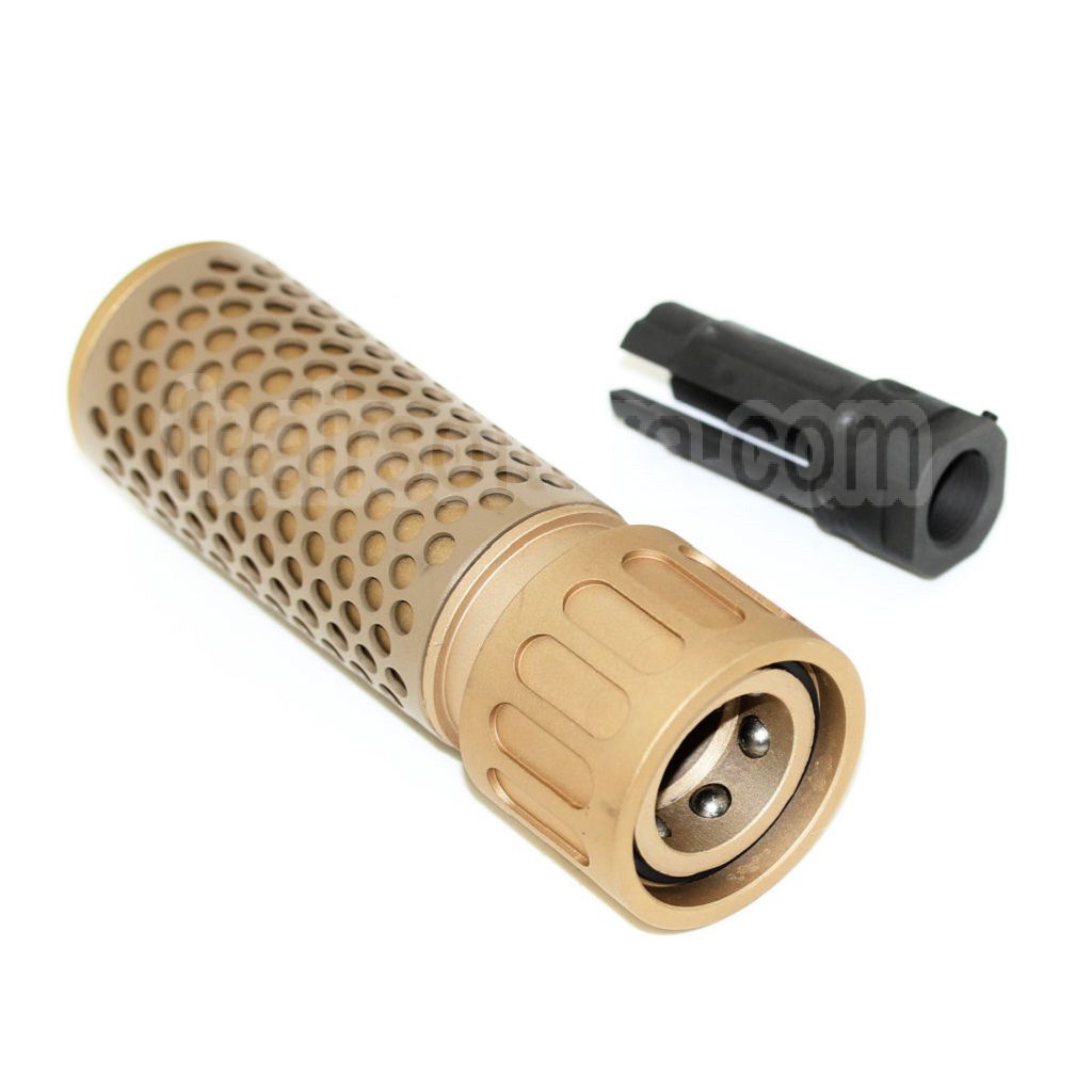 AirsoftEra 125mm 5 Pouces 5.56 Style QDC Silencieux avec Frein de Bouche Convient pour -14mm CCW sens antihoraire Canon Fusil Airsoft Tan