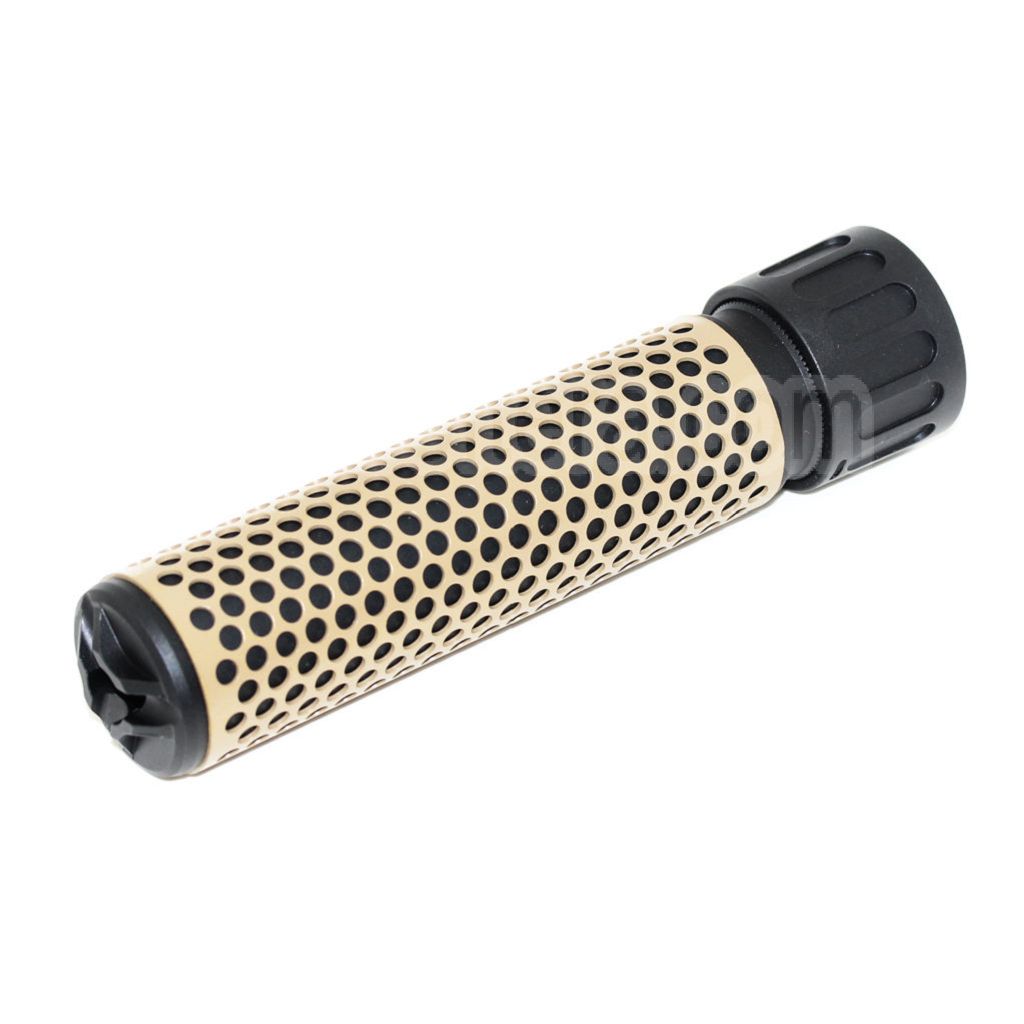 AirsoftEra 179mm 7 Pouces 5.56 Style QDC Silencieux avec Frein de Bouche Convient pour -14mm CCW sens antihoraire Canon Fusil Airsoft Tan/Noir
