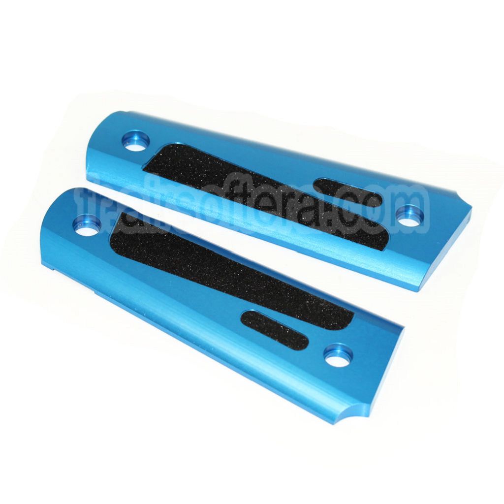AirsoftEra CNC Aluminium Pointillé Poignée Couvre Convient pour Tokyo Marui M1911 / MEU Pistolet Bleu/Noir