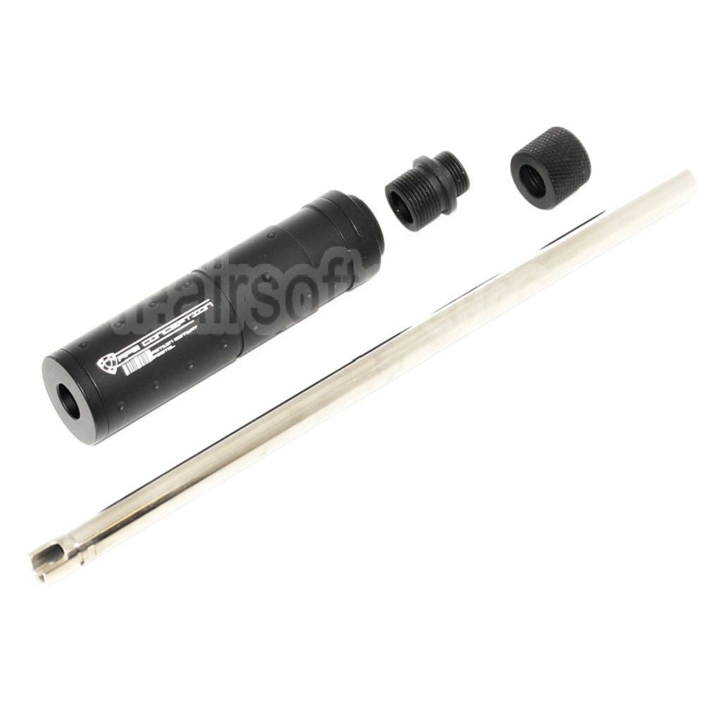APS 6.03mm 190mm Power Up Extended Canon Interne et Silencieux avec Adaptateur (-12mm CCW To -14mm CCW) Convient pour ACP601 Black Hornet Série GBB Pistolet Airsoft