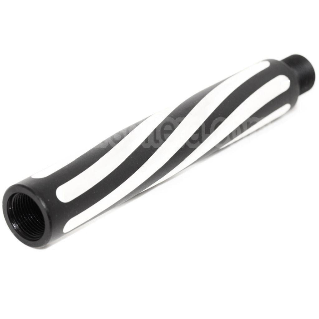 AirsoftEra 4.5 Pouces Aluminium 2-Tone Spiral Fluted Canon Extérieur Extension Tube -14mm CCW sens antihoraire AEG GBB Noir/Argent