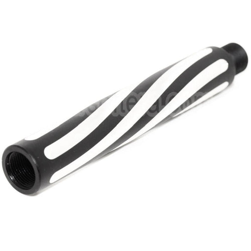 AirsoftEra 4.5 Pouces Aluminium 2-Tone Spiral Fluted Canon Extérieur Extension Tube -14mm CCW sens antihoraire AEG GBB Noir/Argent