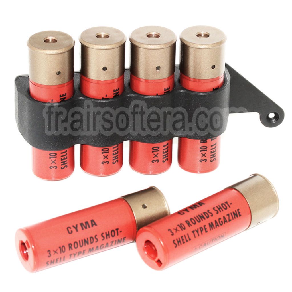CYMA 6pièces (30 Billes each) Plastique Chasse Cartouche Chargeur avec 4-Cartouche Collecteur Sac Métal Carrier Convient pour CYMA Tokyo Marui M870 Shotgun Airsoft