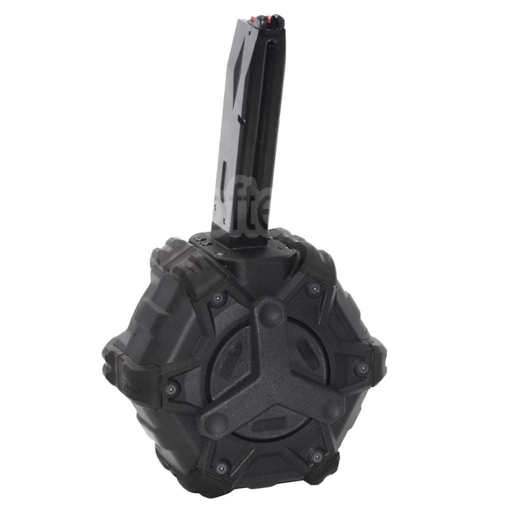 Armorer Works AW Custom 350 Billes Gaz Adaptive Chargeur Tambour Convient pour AW MB Série / KJW / WE (WE-TECH) / Tokyo Marui M9 M92 GBB Pistolet Airsoft