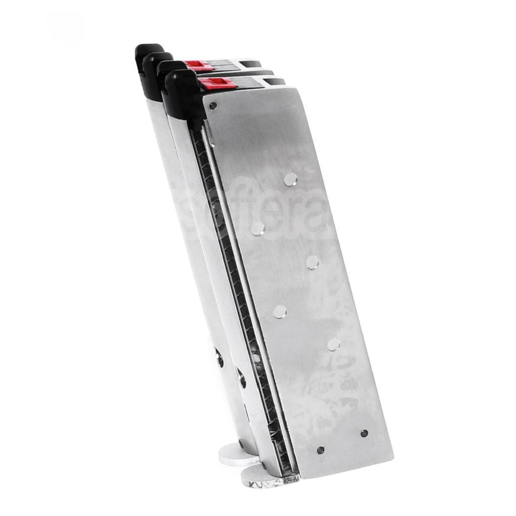 Armorer Works AW 32 Billes Double Canon Gaz Chargeur Convient pour AW MX Série / WE Double Canon 1911 Série GBB Pistolet Airsoft Argent (Skull Cam Plaque Base)