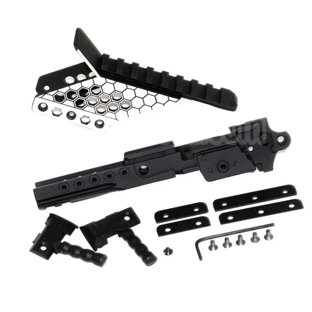 Armorer Works AW Pre-drilled HX Milieu Châssis avec Optique Montage et Rapide Chargement Poignée Convient pour AW WE Tokyo Marui Hi-Capa Série GBB Pistolet Airsoft Noir/Argent