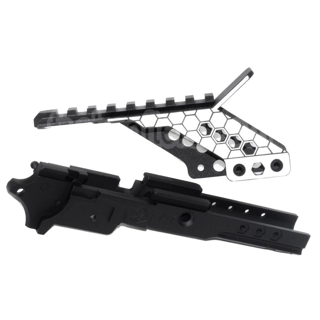 Armorer Works AW Pre-drilled HX Milieu Châssis avec Optique Montage et Rapide Chargement Poignée Convient pour AW WE Tokyo Marui Hi-Capa Série GBB Pistolet Airsoft Noir/Argent