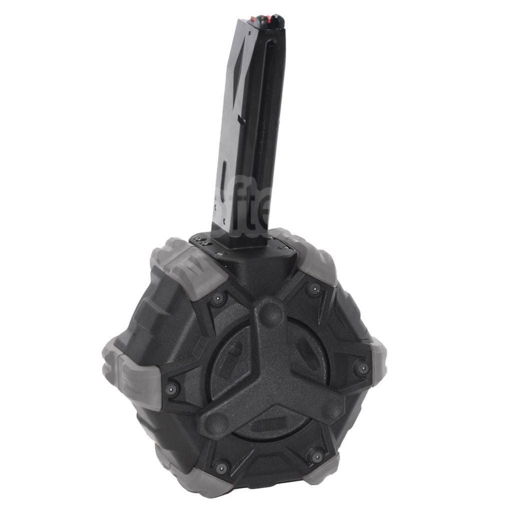 Armorer Works AW Custom 350 Billes Gaz Adaptive Chargeur Tambour Convient pour AW MB Série / KJW / WE (WE-TECH) / Tokyo Marui M9 M92 GBB Pistolet Airsoft