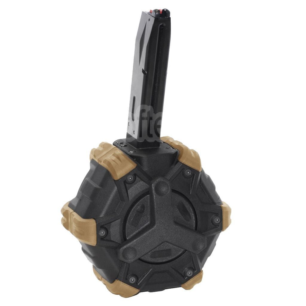 Armorer Works AW Custom 350 Billes Gaz Adaptive Chargeur Tambour Convient pour AW MB Série / KJW / WE (WE-TECH) / Tokyo Marui M9 M92 GBB Pistolet Airsoft