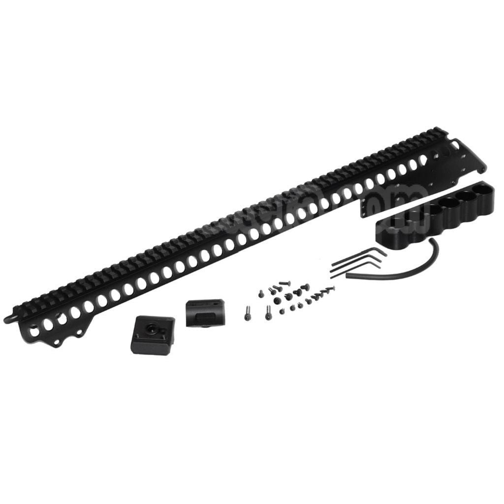 CYMA 537mm Aluminum Top Rail System avec 6-Cartouche Collecteur Sac Convient pour CYMA Tokyo Marui M870 Série Shotgun Airsoft Noir