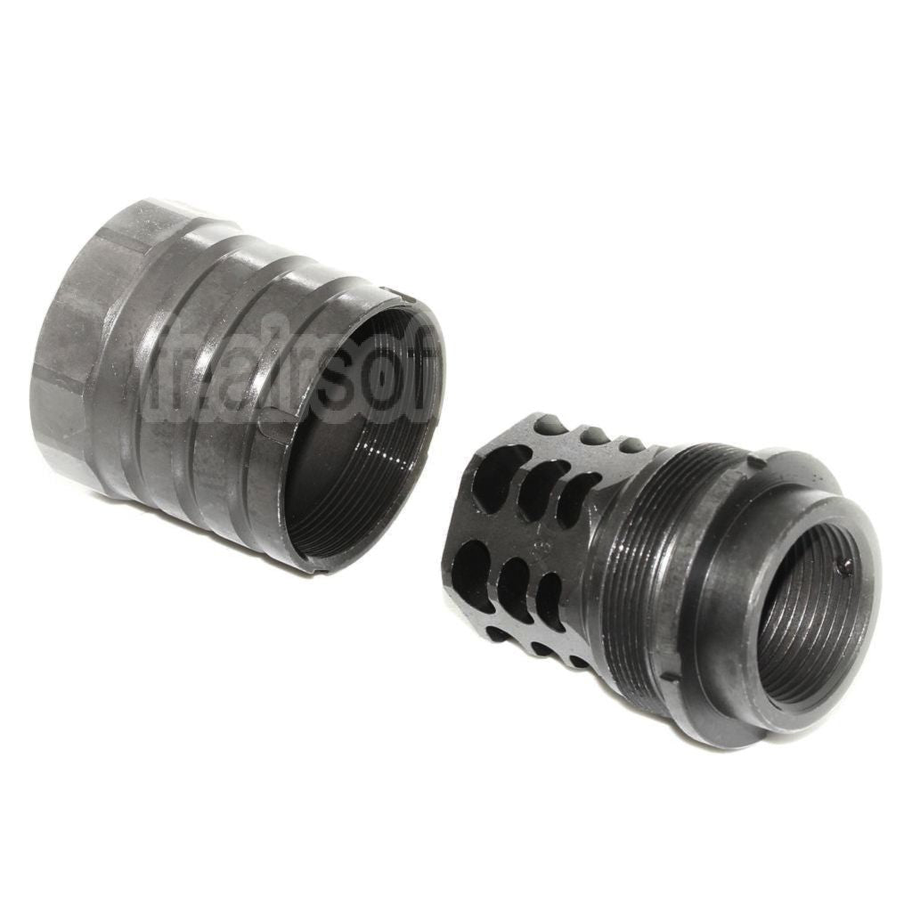 5KU 50mm 360 X37 Frein de Bouche Cache-Flamme avec Blast Shield Convient pour +24mm CW sens horaire Fileté Canon Fusil Airsoft Noir