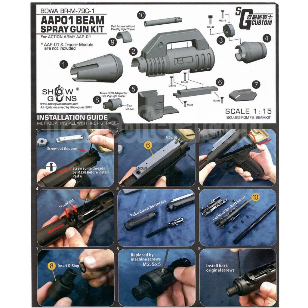 Kit de spray Show Guns Tactical SG Beam Type A compatible avec le pistolet airsoft ACTION ARMY AAP-01 Série GBB