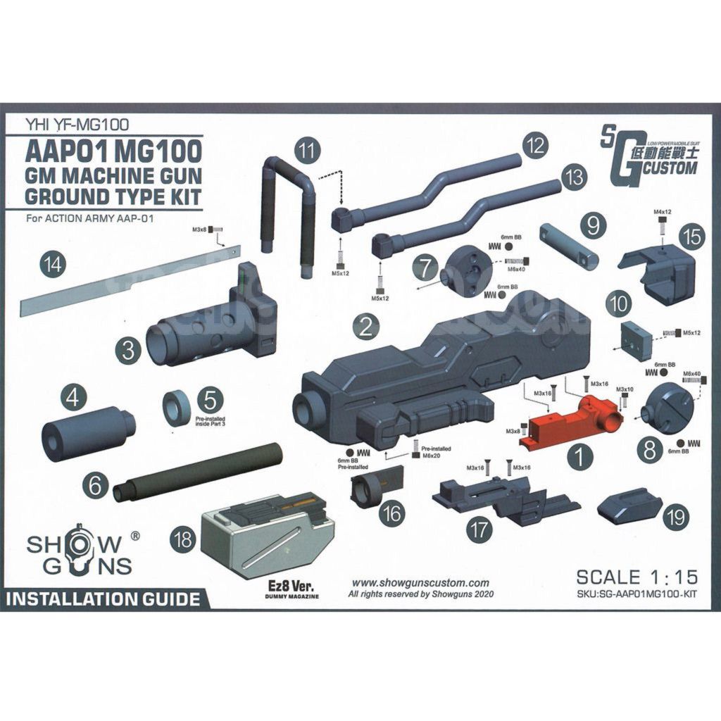 Show Guns Tactical SG RX-79 Gundam Ground Type MG100 Machine Gun Kit avec Fire Pig Light Tracer Convient pour Action Army AAP-01 Série GBB Pistolet Airsoft