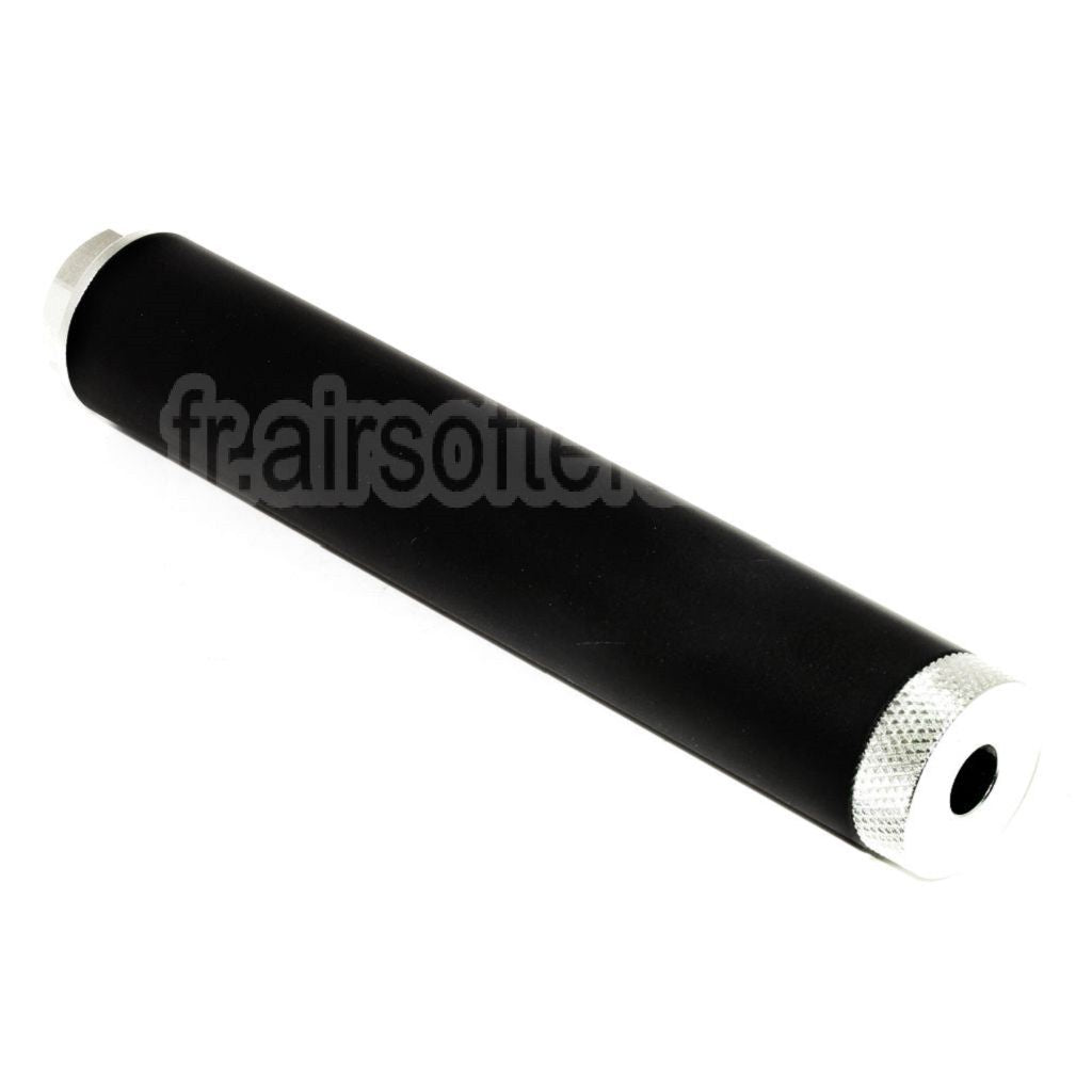 DOUBLE BELL 194mm/204mm x 35mm Silencieux Convient pour -14mm CCW sens antihoraire Fusil Airsoft Noir/Argent