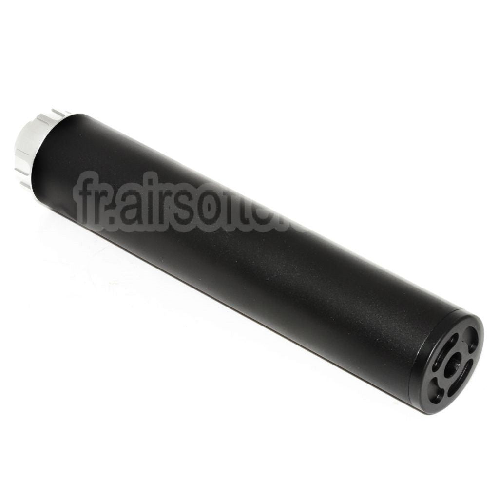 DOUBLE BELL 198mm/204mm x 43mm Silencieux Convient pour -14mm CCW sens antihoraire Fusil Airsoft Noir/Argent