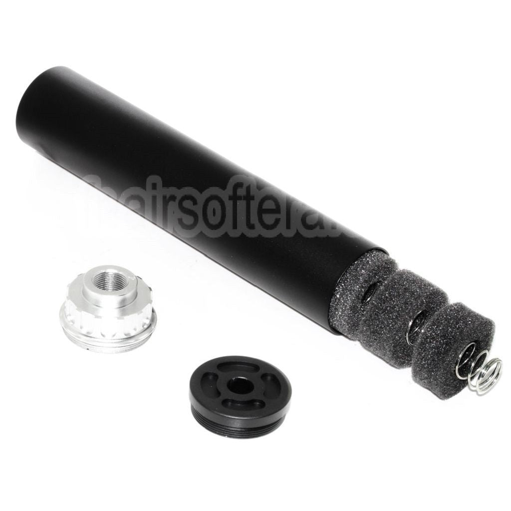 DOUBLE BELL 198mm/204mm x 43mm Silencieux Convient pour -14mm CCW sens antihoraire Fusil Airsoft Noir/Argent