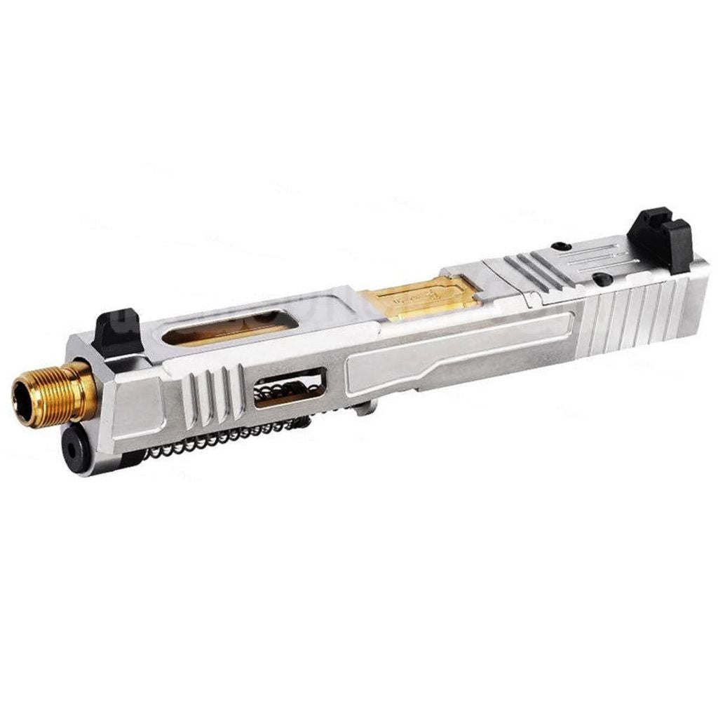 VFC CNC Acier Inoxydable Fowler Industries MKII Complet Haut Glissière Canon Set Convient pour Elite Force VFC G17 Gen5 GBB Pistolet Airsoft Argent