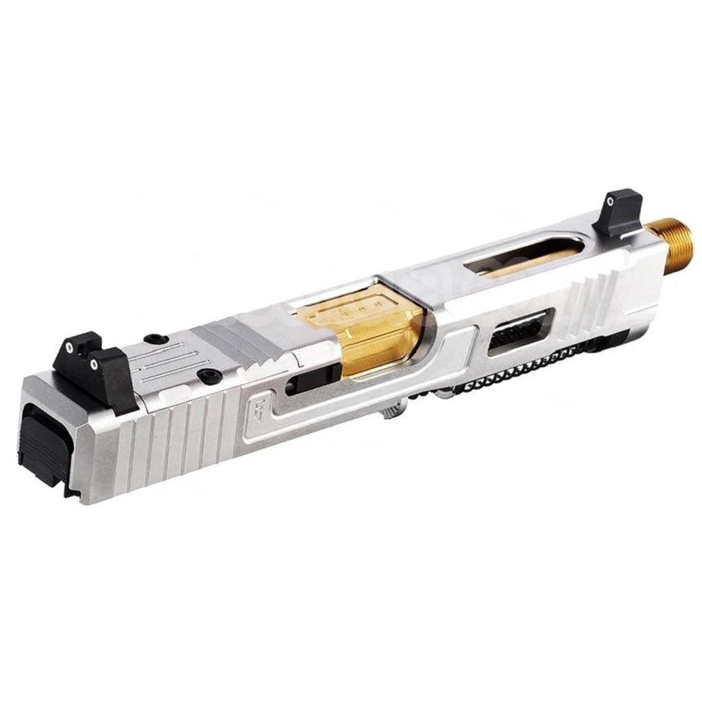VFC CNC Acier Inoxydable Fowler Industries MKII Complet Haut Glissière Canon Set Convient pour Elite Force VFC G17 Gen5 GBB Pistolet Airsoft Argent