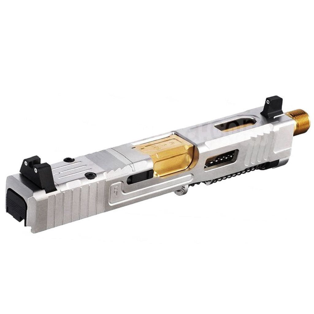 VFC CNC Acier Inoxydable Fowler Industries MKII Complet Haut Glissière Canon Set Convient pour Elite Force VFC G19X G45 GBB Pistolet Airsoft Argent